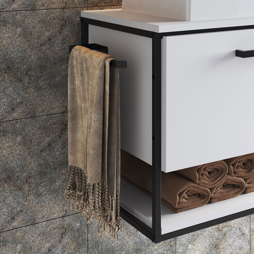 Gabinete Suspenso Industrial para Banheiro Branco e Preto 1 Gaveta sem Cuba - Imagem 4