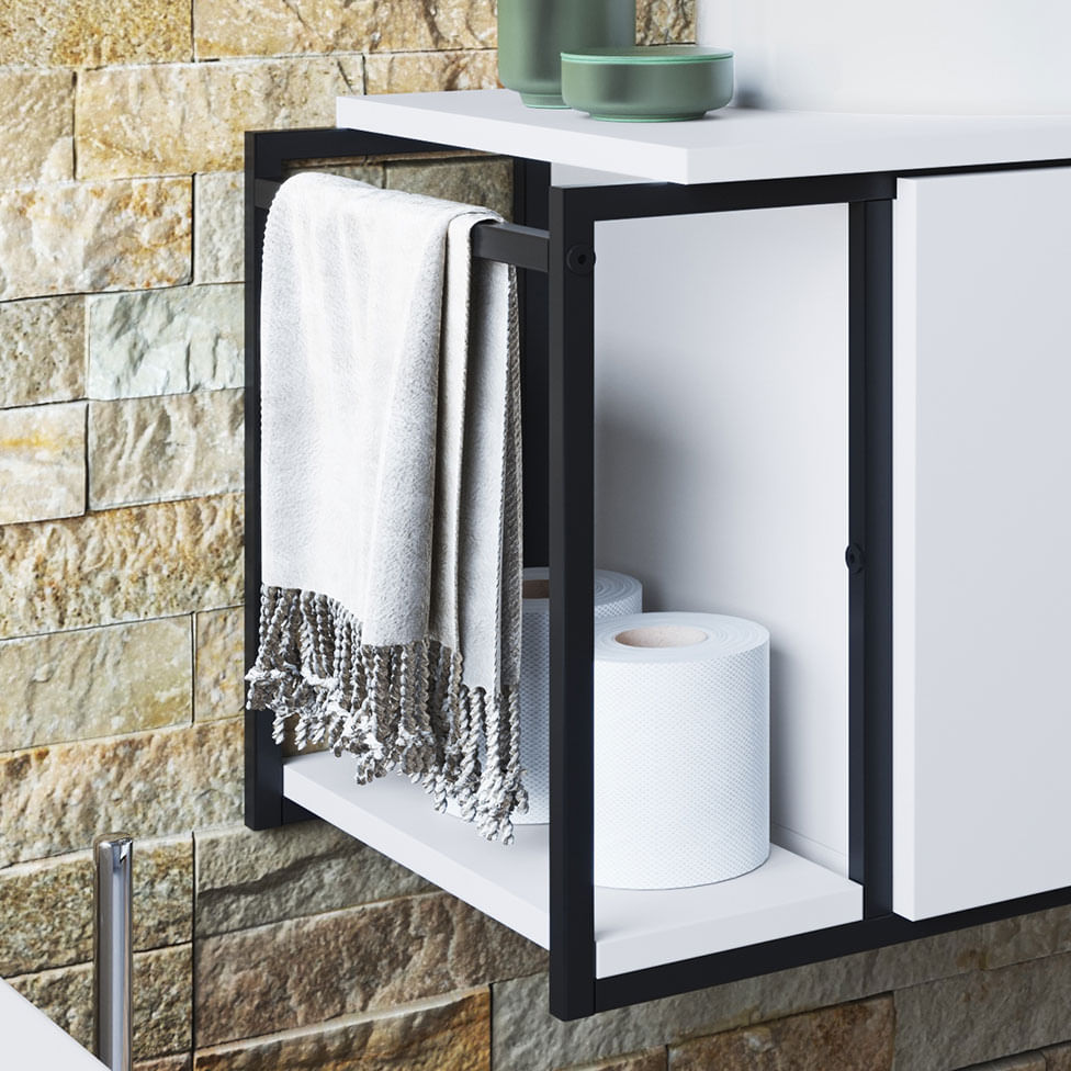 Gabinete Suspenso Industrial para Banheiro Preto e Branco 1 Porta sem Cuba - Imagem 3