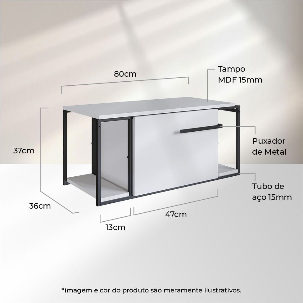 Gabinete Suspenso Industrial para Banheiro Preto e Branco 1 Porta sem Cuba - Imagem 5