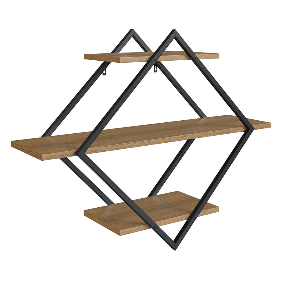 Prateleira Decorativa Diamante Preta e Mel 1,00m