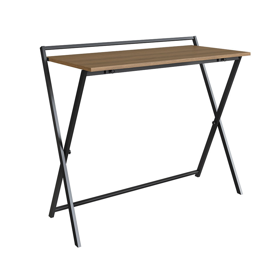 Mesa Escrivaninha Industrial para Escritório Dobrável Preta e Mel