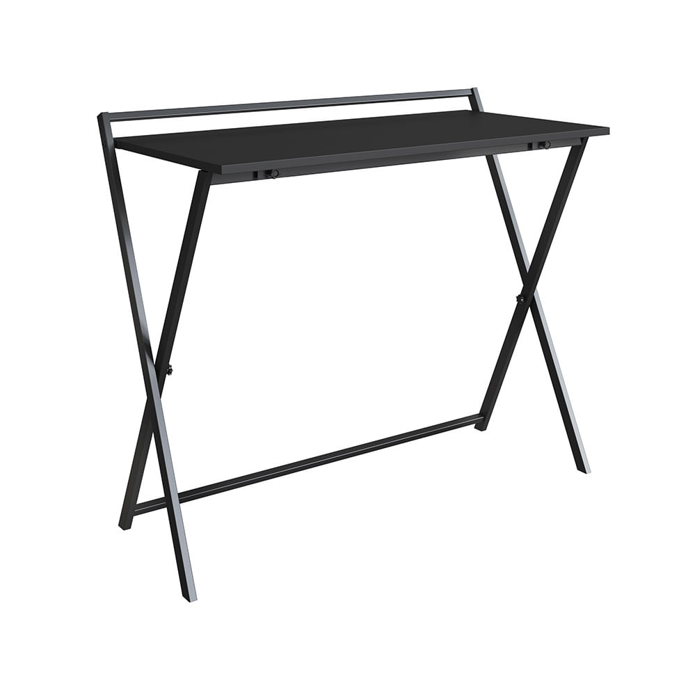 Mesa Escrivaninha Industrial para Escritório Dobrável Preta e Grafite