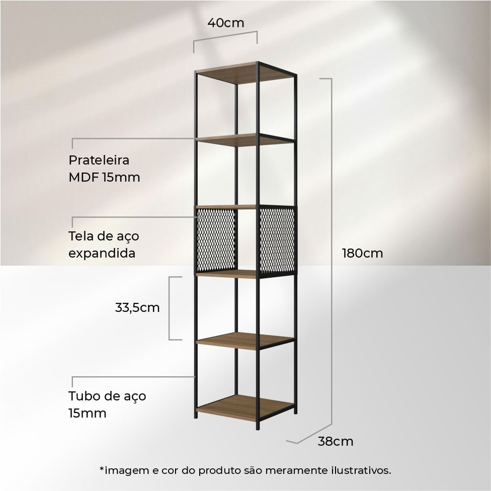 Estante Expositora de Livros Studio Industrial 5 Prateleiras Preta e Mel - Imagem 5
