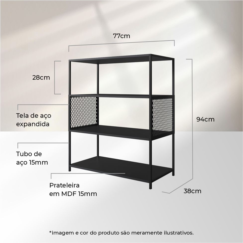 Estante Studio Média Industrial 3 Portas Preta - Imagem 5