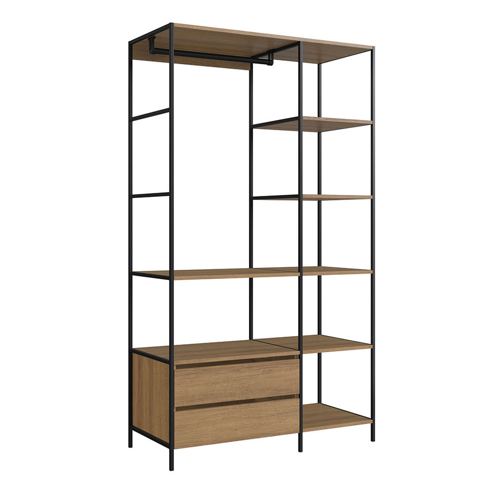 Guarda-Roupa Closet 2 Gavetas Preto e Mel