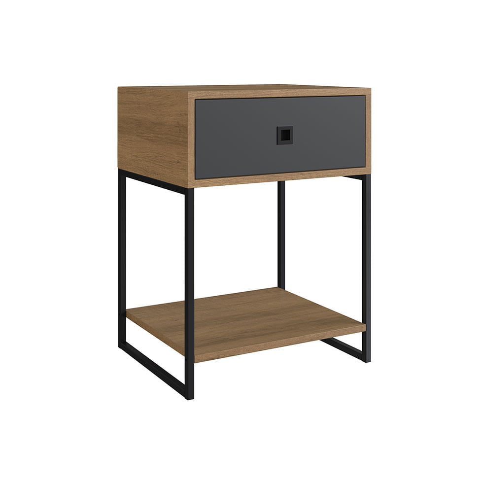 Mesa de Cabeceira Industrial 1 Gaveta Mel e Grafite