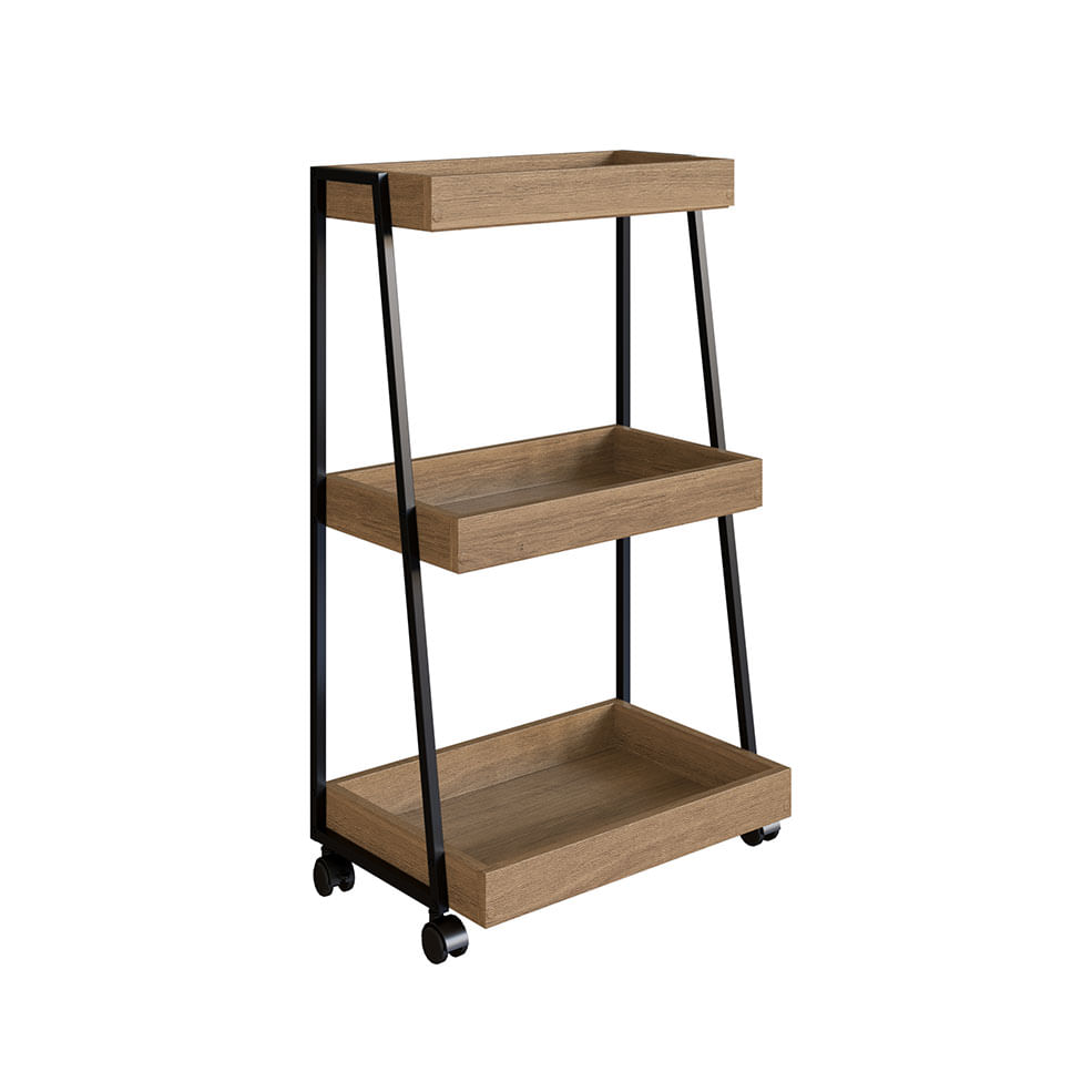 Carrinho Organizador Multiuso 3 Prateleira Preto e Mel