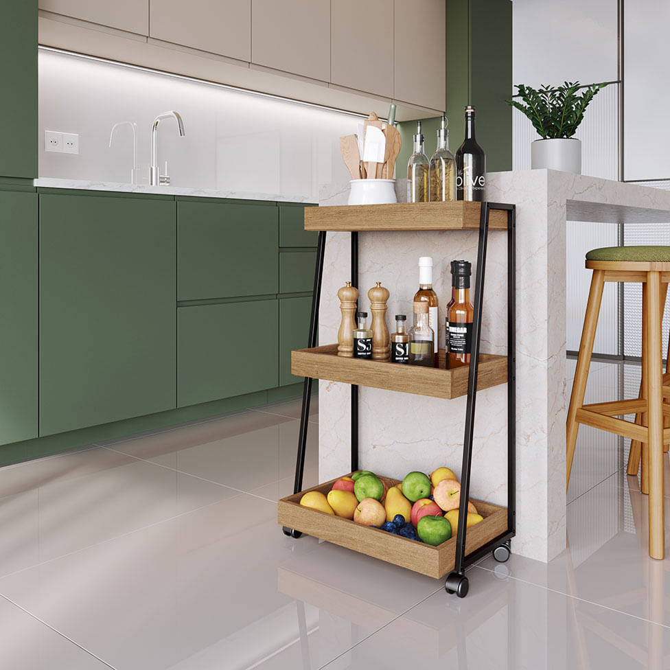 Carrinho Organizador Multiuso 3 Prateleira Preto e Mel - Imagem 3