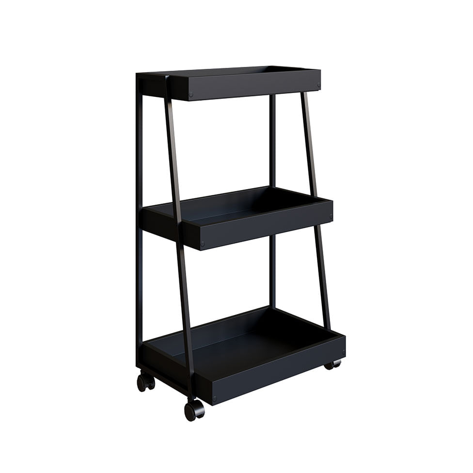 Carrinho Organizador Multiuso 3 Prateleira Preto e Grafite