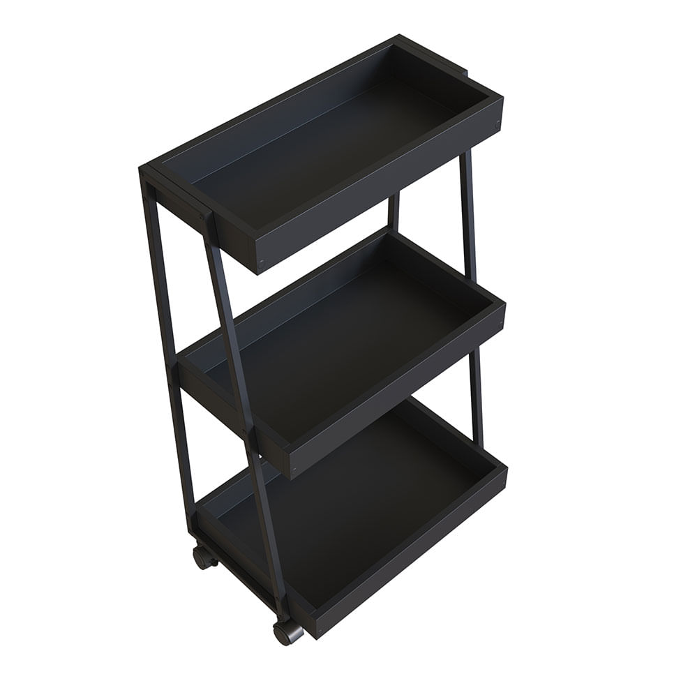 Carrinho Organizador Multiuso 3 Prateleira Preto e Grafite - Imagem 2