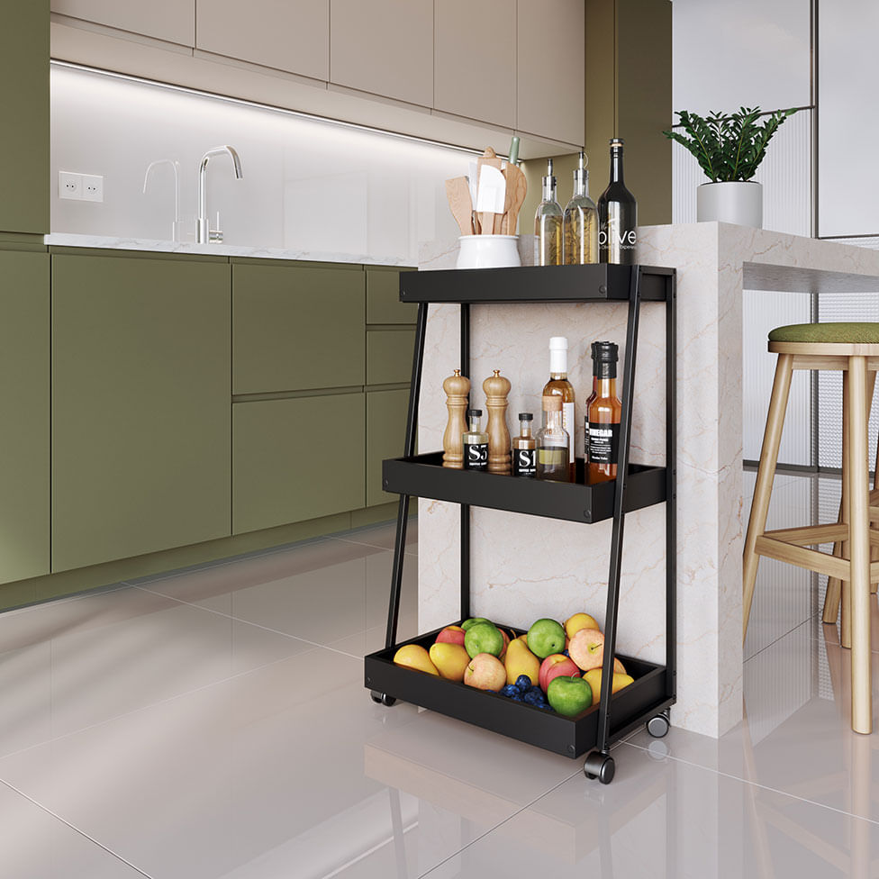 Carrinho Organizador Multiuso 3 Prateleira Preto e Grafite - Imagem 3