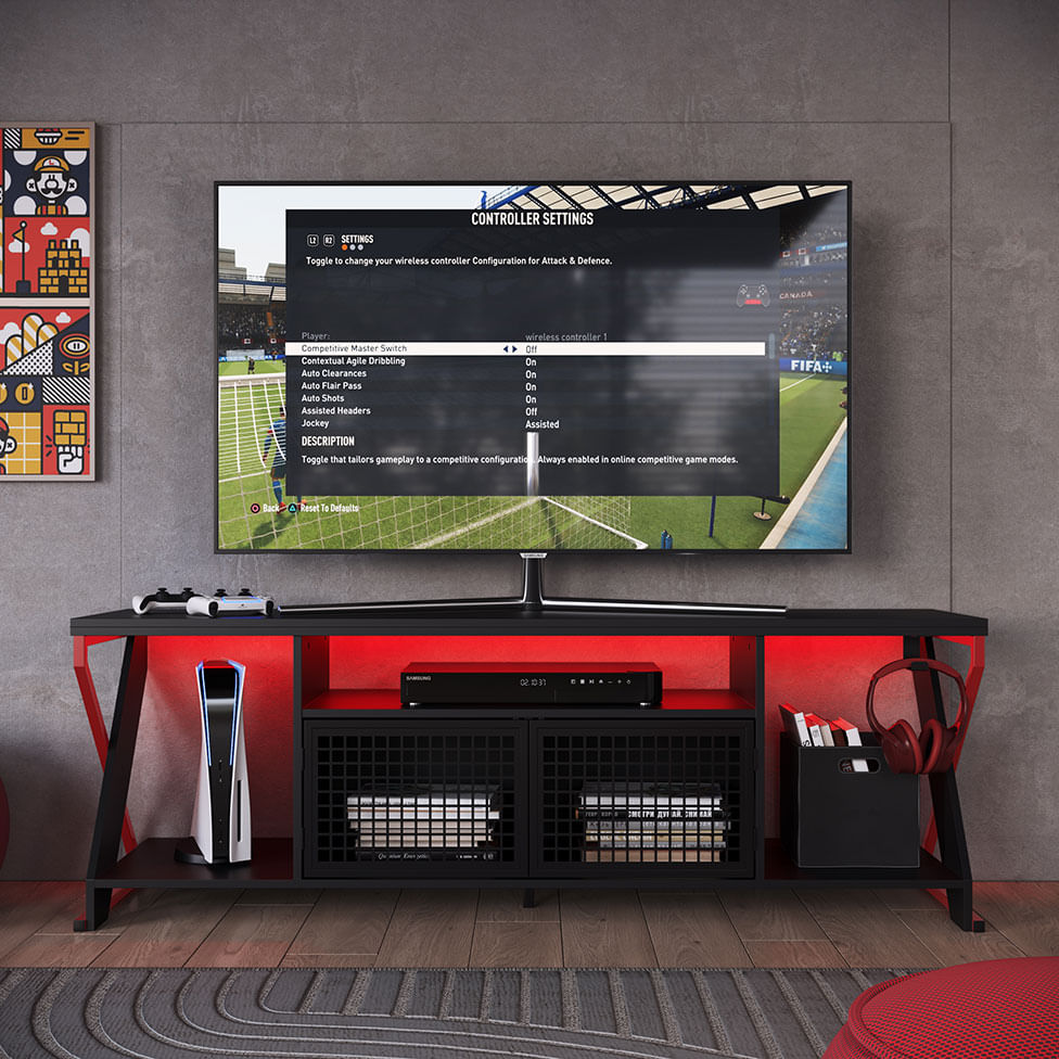 Rack Gamer Industrial com 2 Portas Preto e Vermelho - Imagem 6