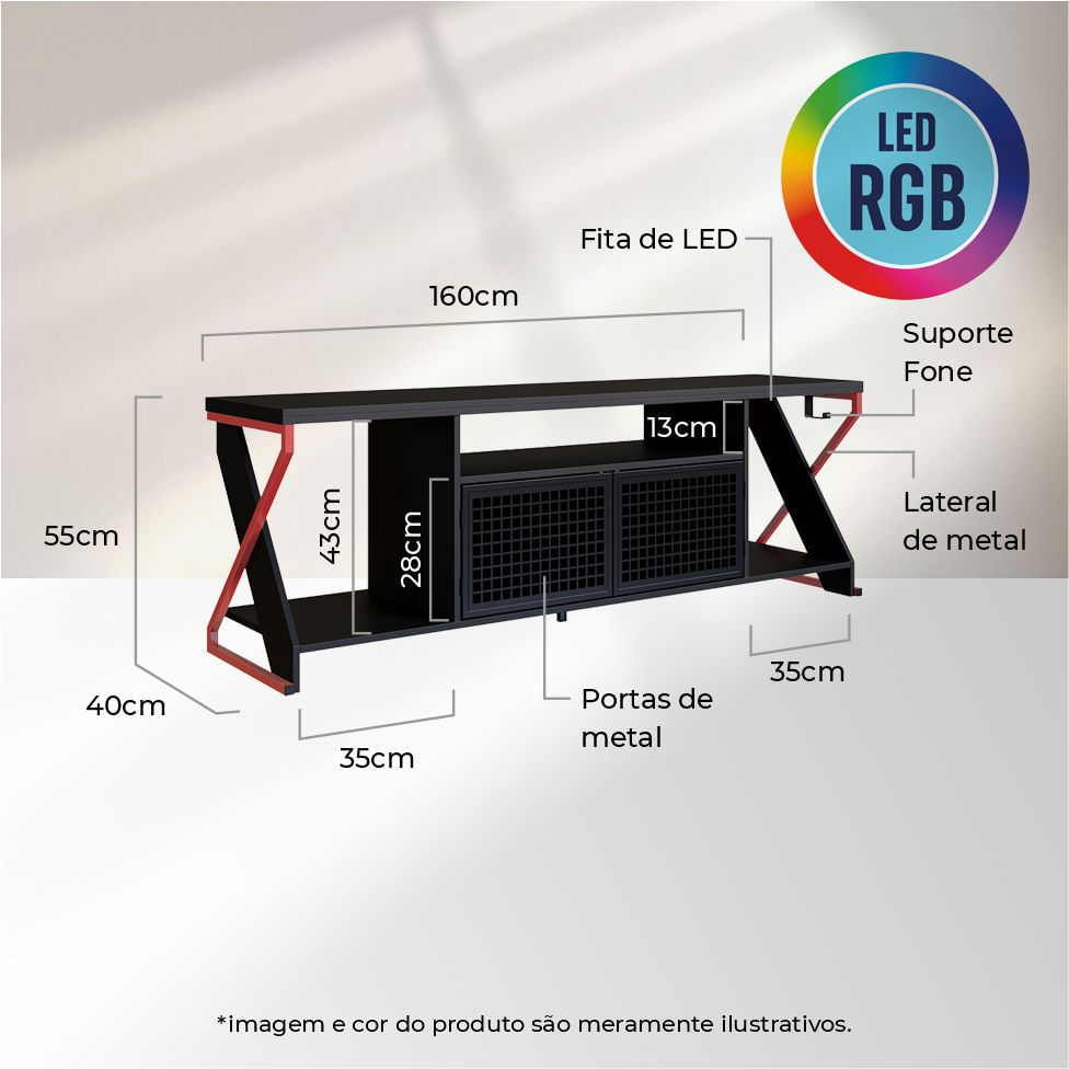 Rack Gamer Industrial com 2 Portas Preto e Vermelho - Imagem 8