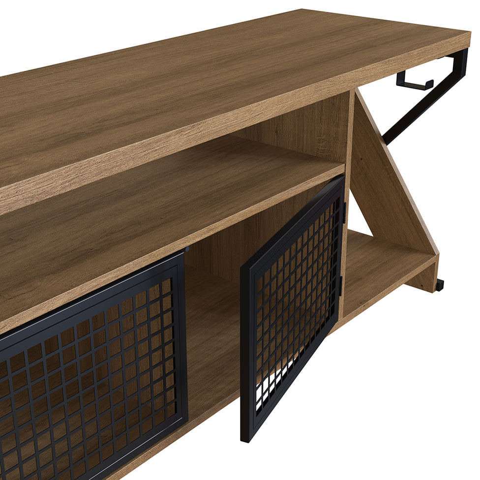 Rack Gamer Industrial com 2 Portas Preto e Mel - Imagem 3