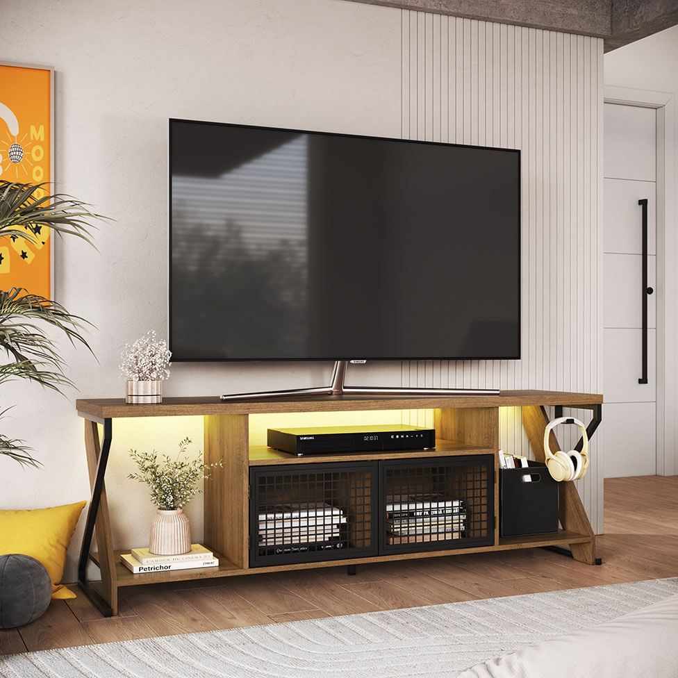 Rack Gamer Industrial com 2 Portas Preto e Mel - Imagem 7