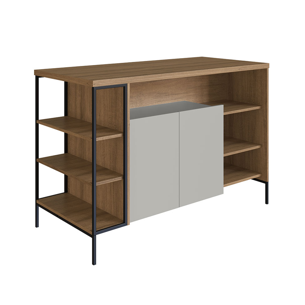 Bancada Mesa Gourmet Industrial Preto e Mel 2 Portas