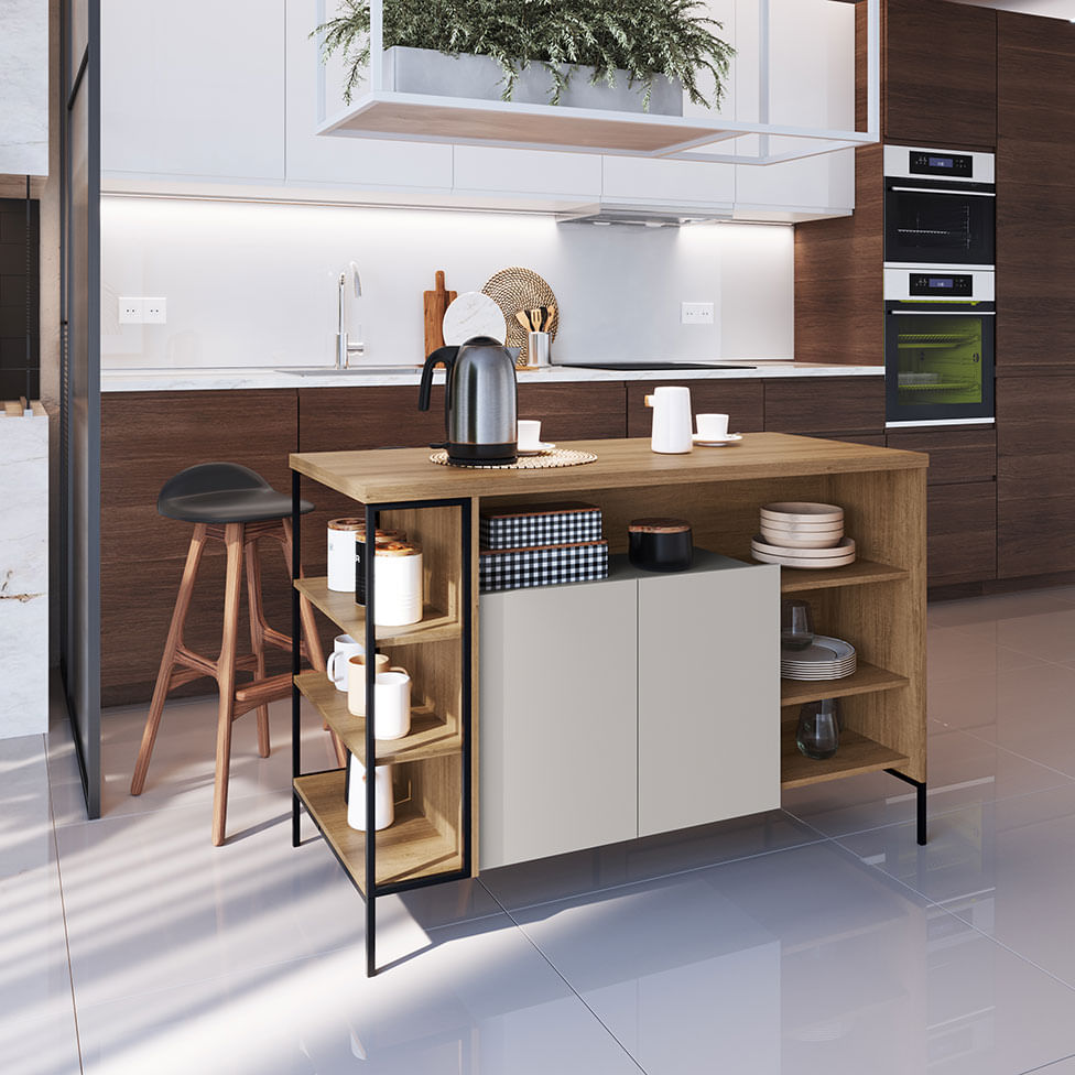 Bancada Mesa Gourmet Industrial Preto e Mel 2 Portas - Imagem 5