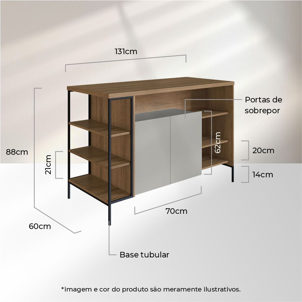 Bancada Mesa Gourmet Industrial Preto e Mel 2 Portas - Imagem 6