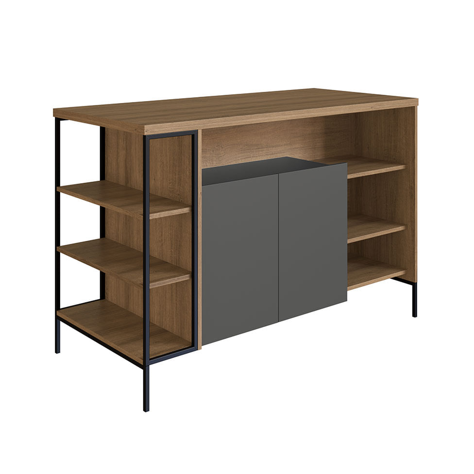 Bancada Mesa Gourmet Industrial Preto e Grafite 2 Portas