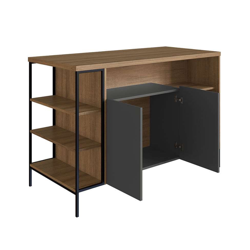 Bancada Mesa Gourmet Industrial Preto e Grafite 2 Portas - Imagem 3