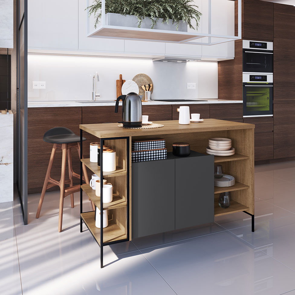 Bancada Mesa Gourmet Industrial Preto e Grafite 2 Portas - Imagem 5