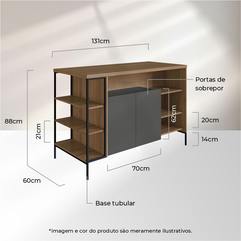 Bancada Mesa Gourmet Industrial Preto e Grafite 2 Portas - Imagem 6