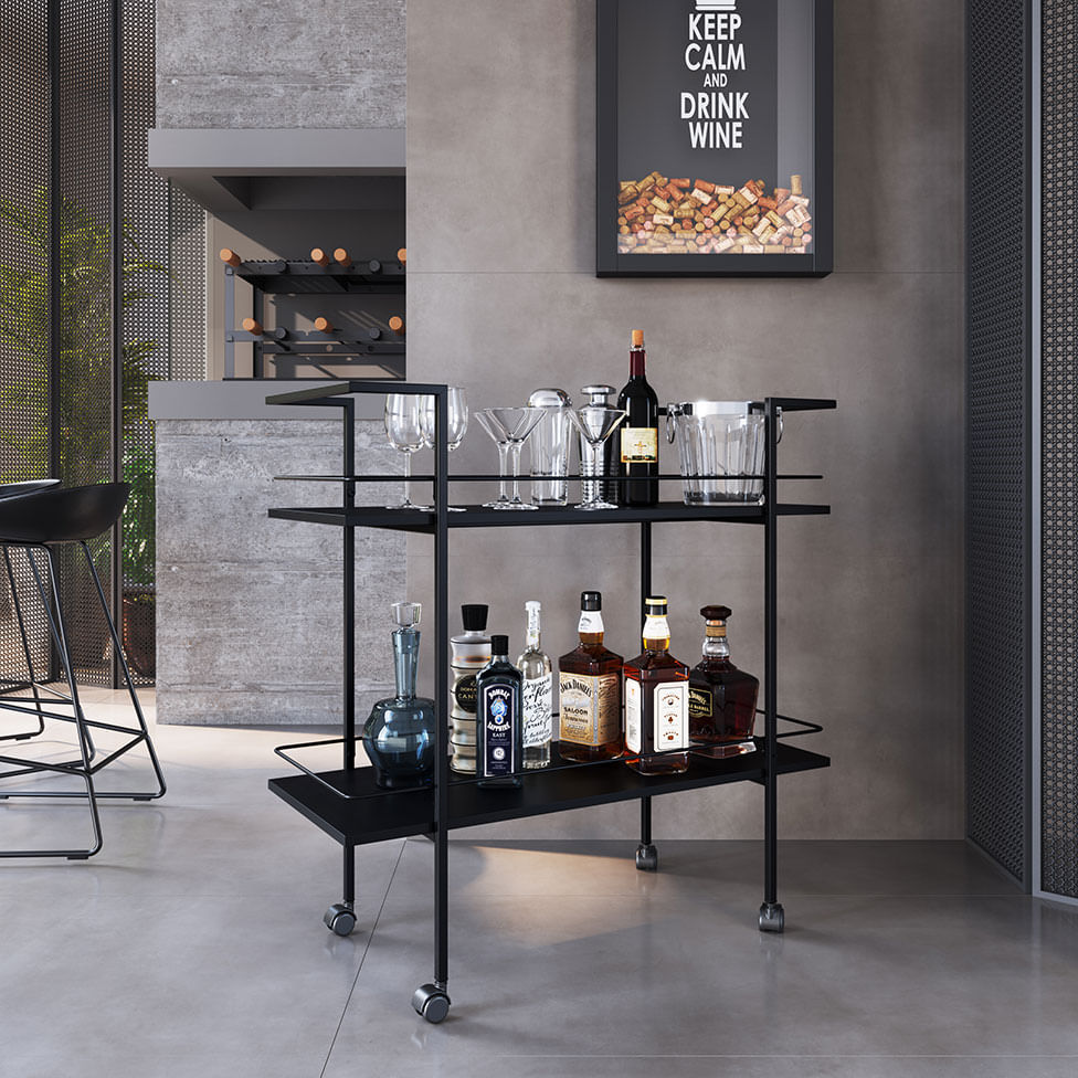 Carrinho Bar Industrial 2 Prateleiras Preto - Imagem 3