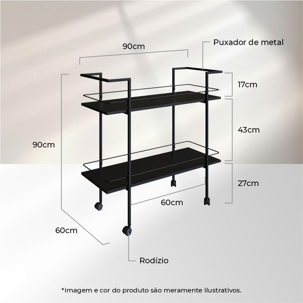 Carrinho Bar Industrial 2 Prateleiras Preto - Imagem 4