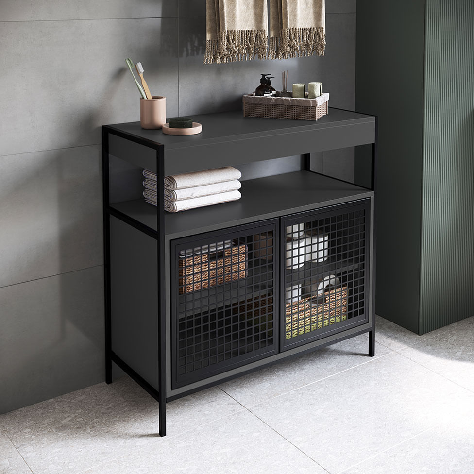 Gabinete Industrial para Banheiro Preto e Grafite com 2 Portas sem Cuba - Imagem 3