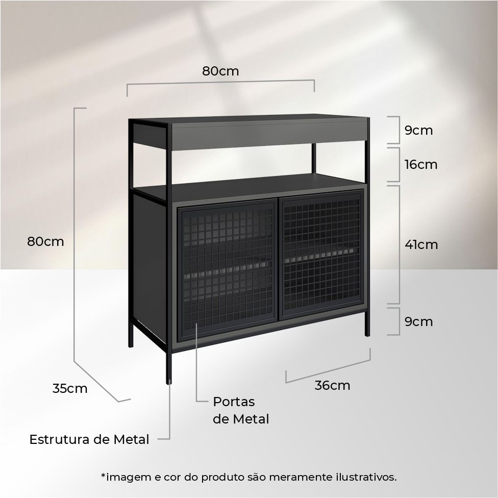 Gabinete Industrial para Banheiro Preto e Grafite com 2 Portas sem Cuba - Imagem 4
