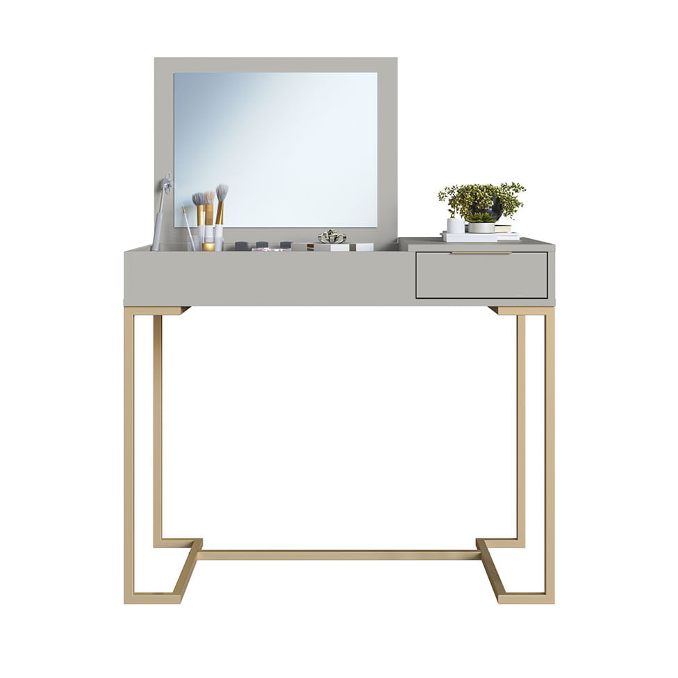 Penteadeira Escrivaninha Industrial Champagne com Espelho - Imagem 3