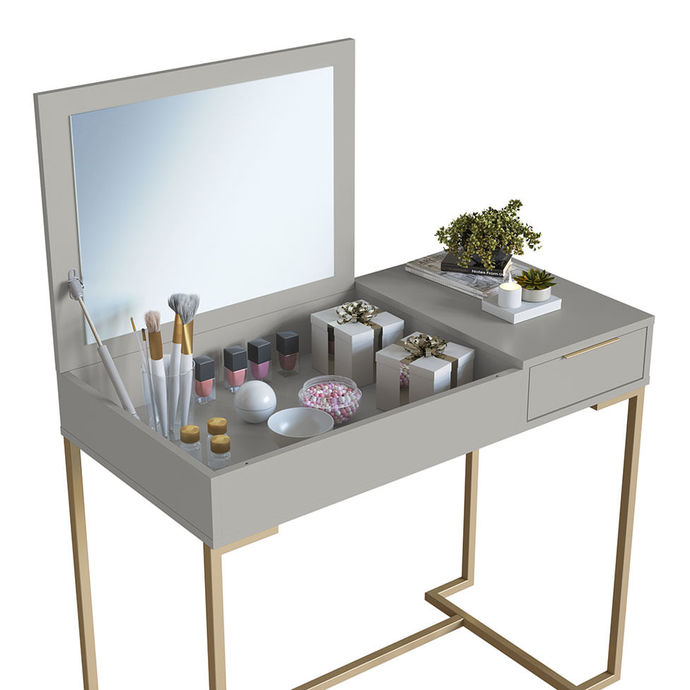 Penteadeira Escrivaninha Industrial Champagne com Espelho - Imagem 4