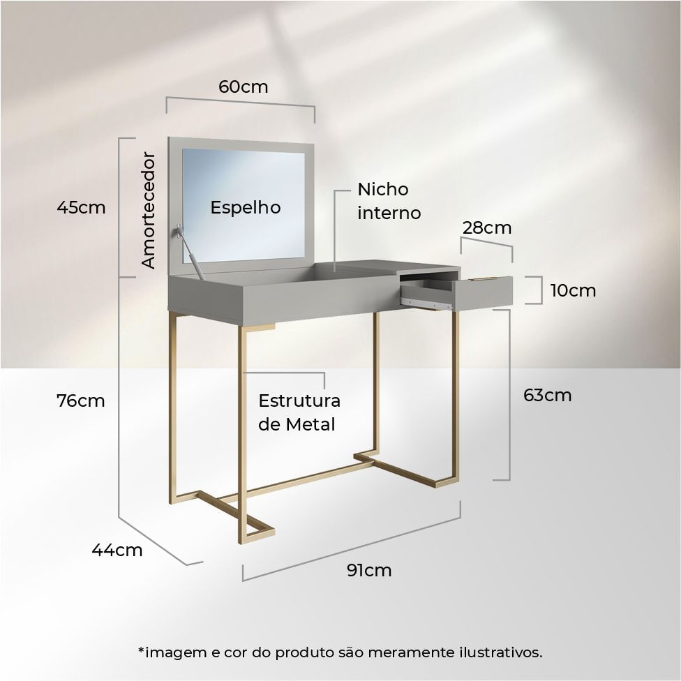 Penteadeira Escrivaninha Industrial Champagne com Espelho - Imagem 6