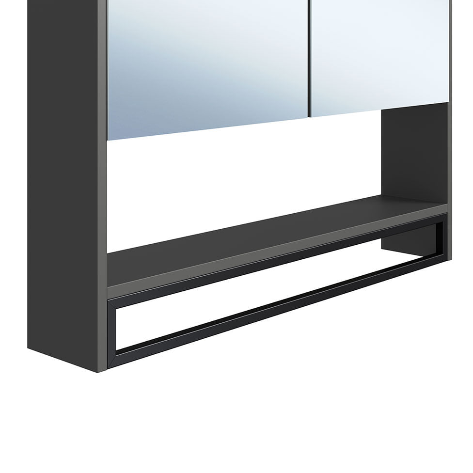 Armário Espelheira Industrial para Banheiro Preto e Grafite com Toalheiro - Imagem 3