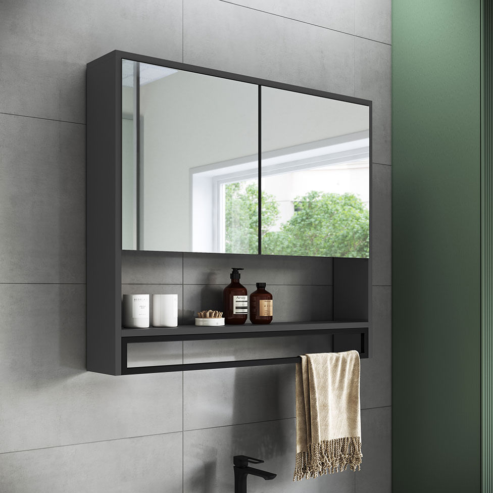 Armário Espelheira Industrial para Banheiro Preto e Grafite com Toalheiro - Imagem 4