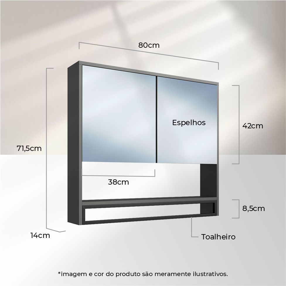 Armário Espelheira Industrial para Banheiro Preto e Grafite com Toalheiro - Imagem 5