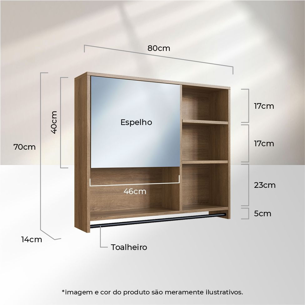 Armário Espelheira Industrial para Banheiro Preto e Mel com Toalheiro - Imagem 5