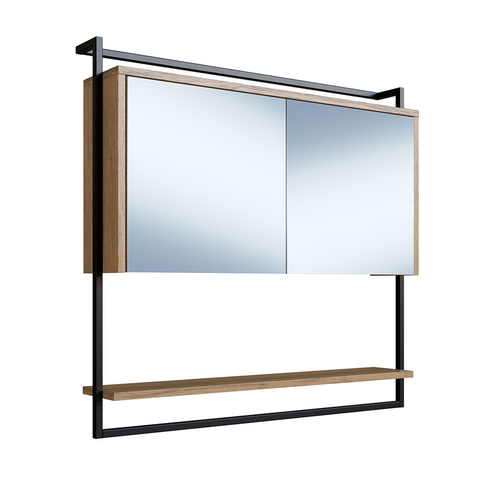 Armário Espelheira Industrial para Banheiro Preto e Mel