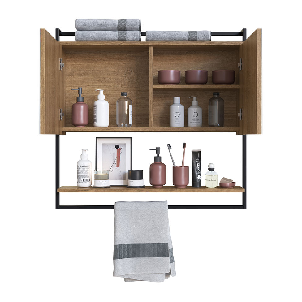 Armário Espelheira Industrial para Banheiro Preto e Mel - Imagem 3