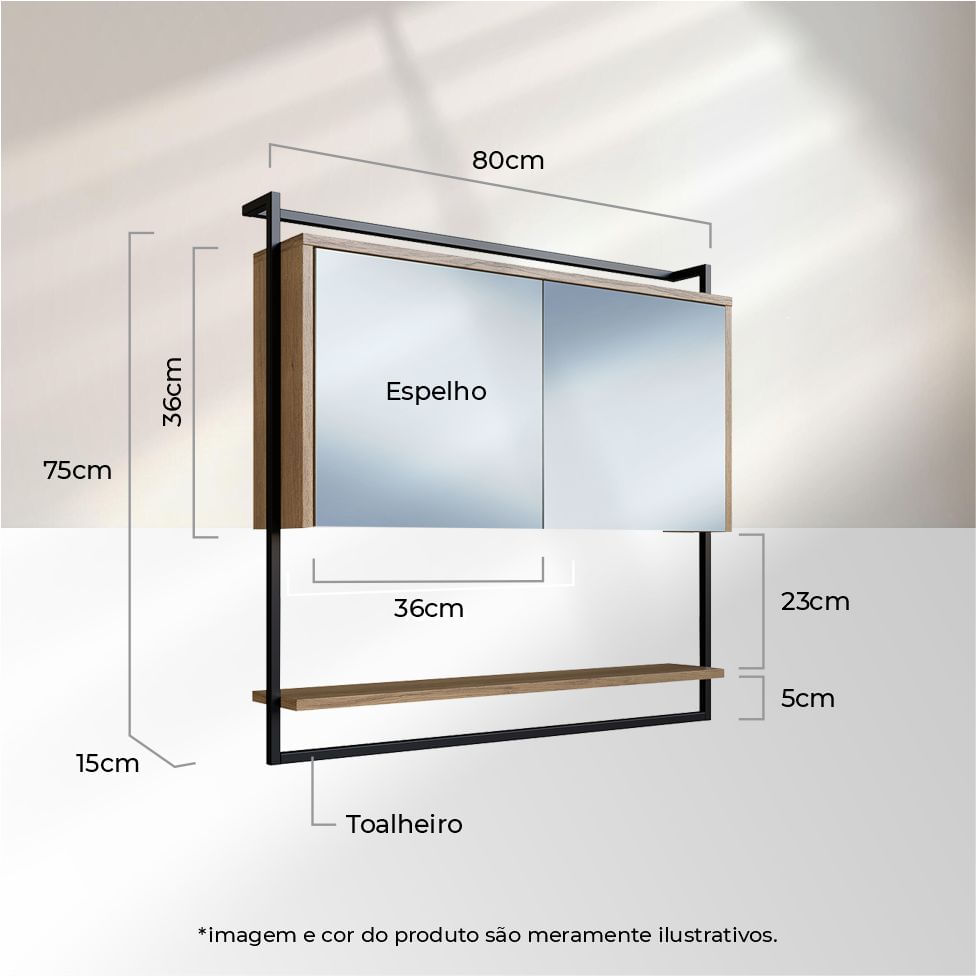 Armário Espelheira Industrial para Banheiro Preto e Mel - Imagem 5