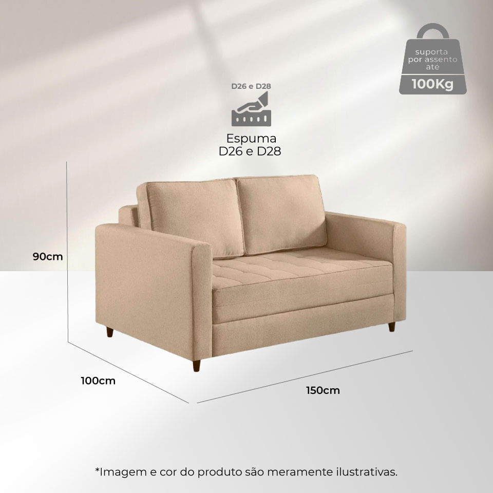 Sofá-Cama Belle em Linho Bege 1,50m - Imagem 5