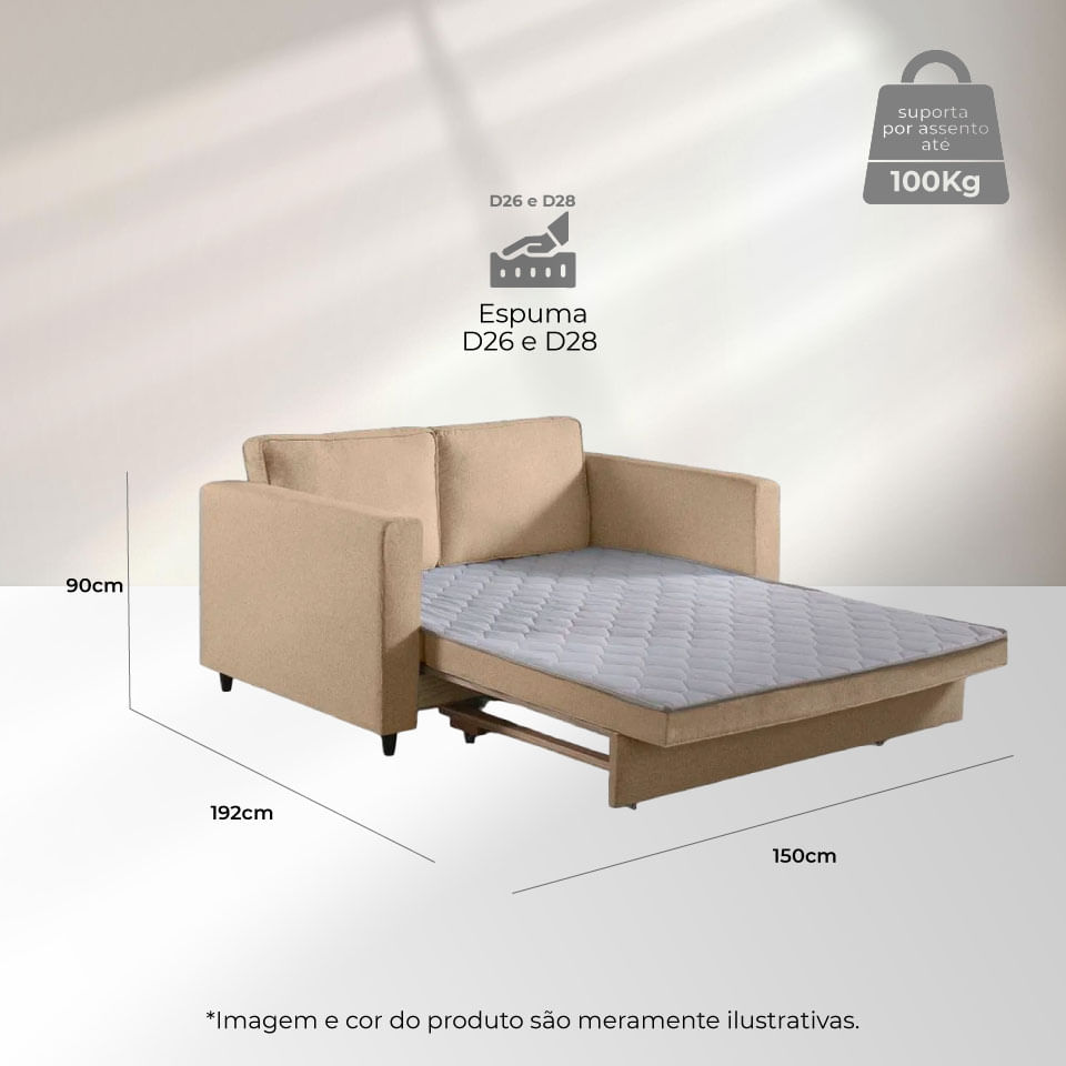 Sofá-Cama Belle em Linho Bege 1,50m - Imagem 6