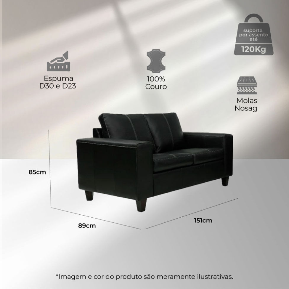 Sofá Royale em Couro Preto 1,51m - Imagem 4