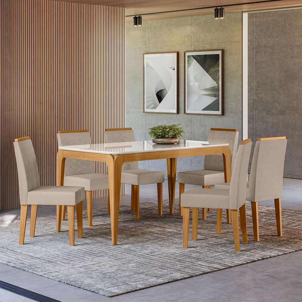 Mesa de Jantar Aurea Off White e Ype com Vidro no Tampo 1,20m - Imagem 2