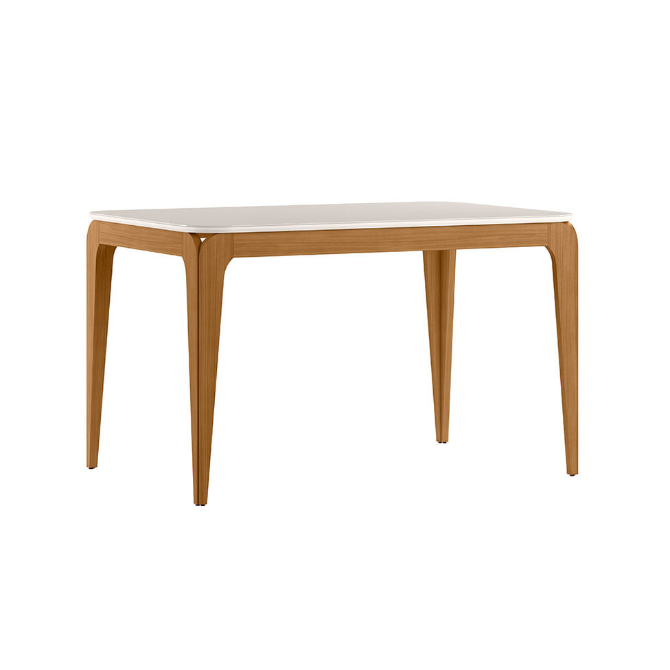 Mesa de Jantar Aurea Off White e Ype com Vidro no Tampo 1,60m