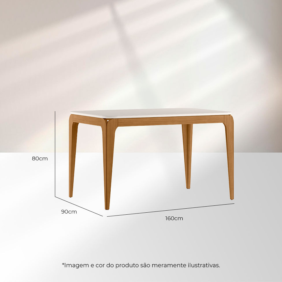 Mesa de Jantar Aurea Off White e Ype com Vidro no Tampo 1,60m - Imagem 3