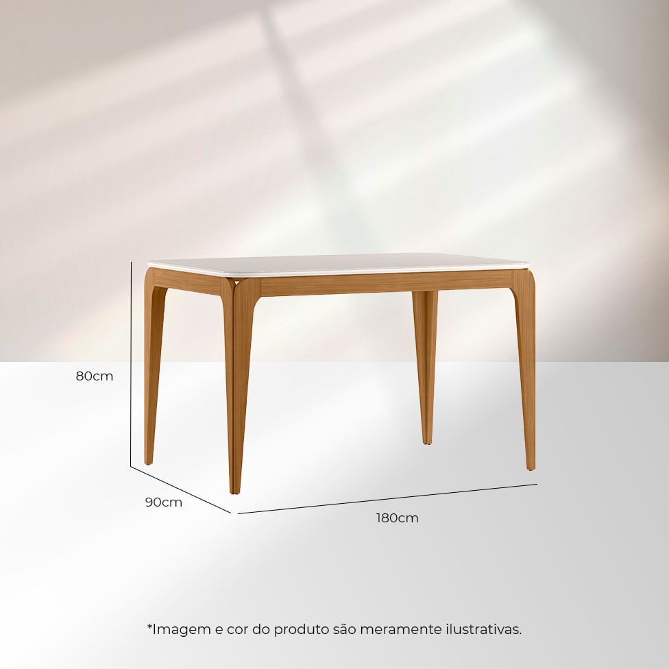 Mesa de Jantar Aurea Off White e Ype com Vidro no Tampo 1,80m - Imagem 3