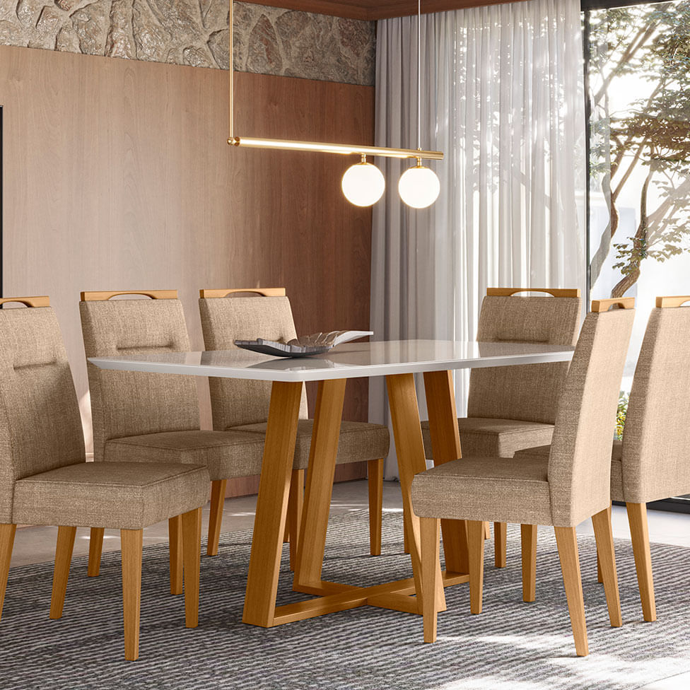 Mesa de Jantar Lectus Off White e Ype com Vidro no Tampo 1,70m - Imagem 2