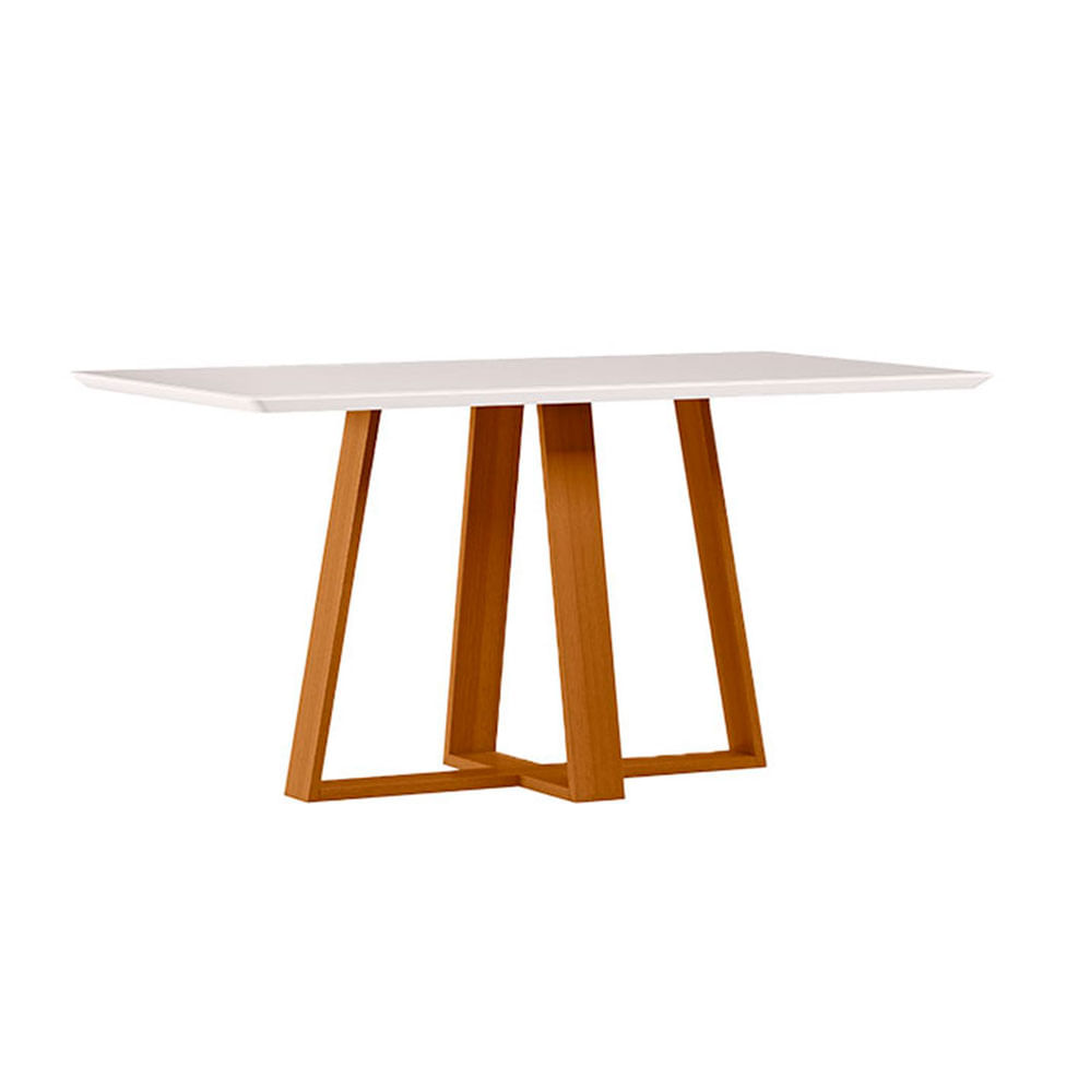 Mesa de Jantar Lectus Off White e Ype com Vidro no Tampo 1,60m