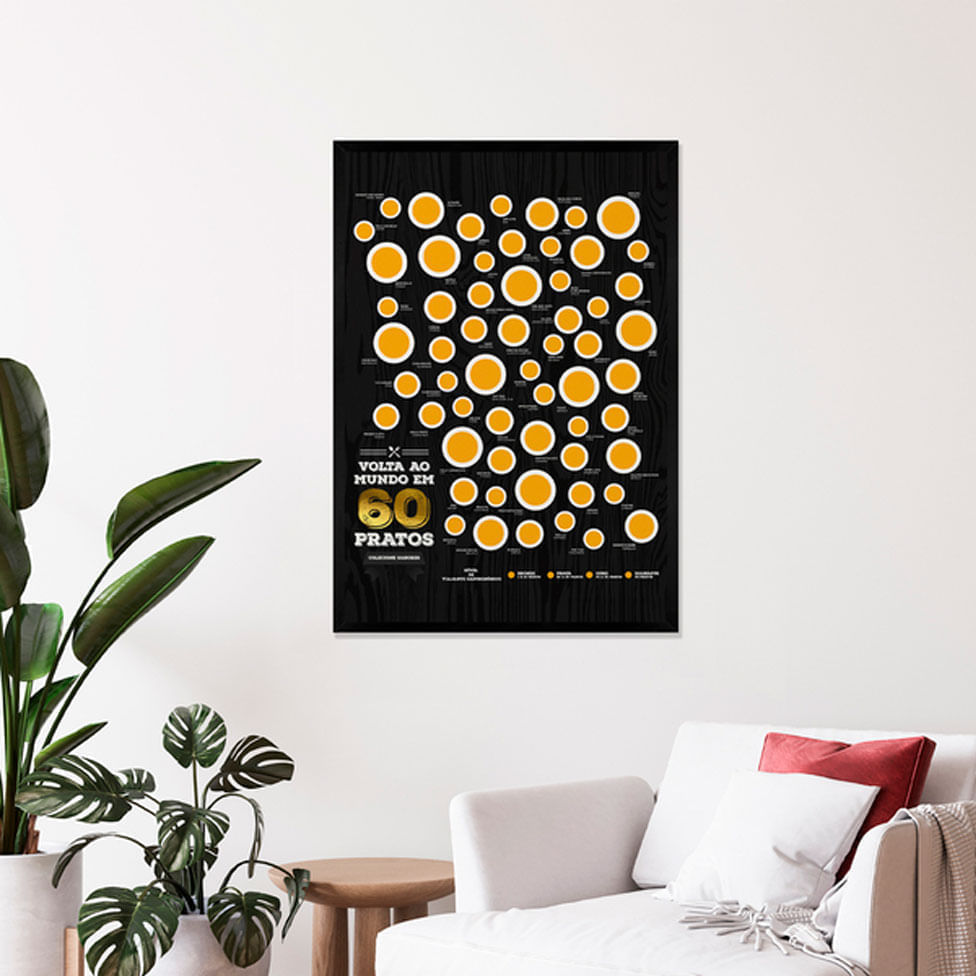 Quadro Raspadinha Top 60 Pratos Preto 70x50cm
